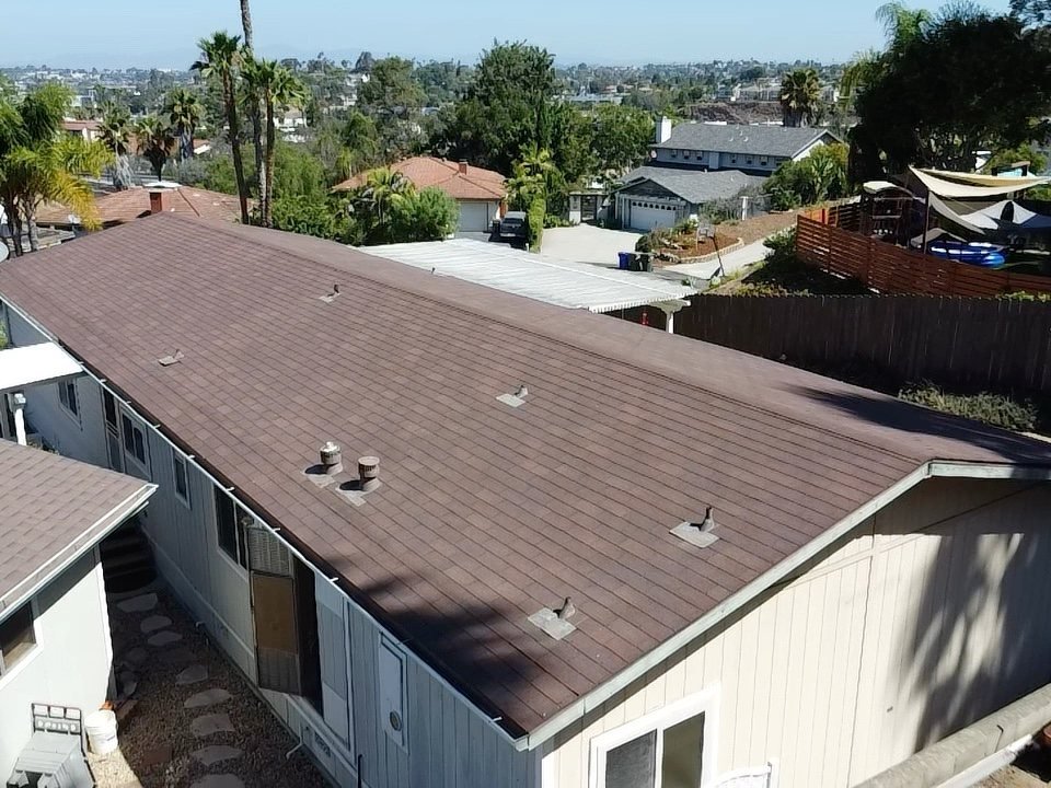 Aerial drone roof inspection in Bonita, San Diego