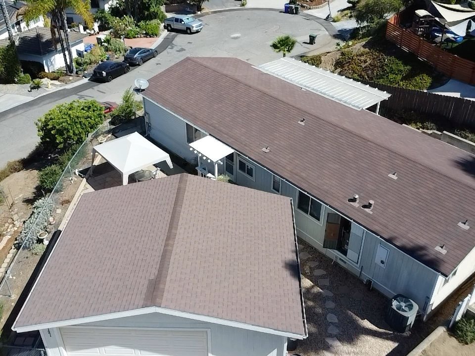 Aerial drone roof inspection in Bonita, San Diego