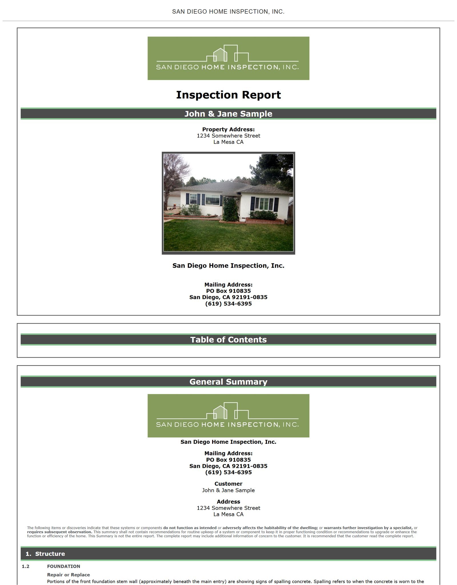 A real SDHI report, page one